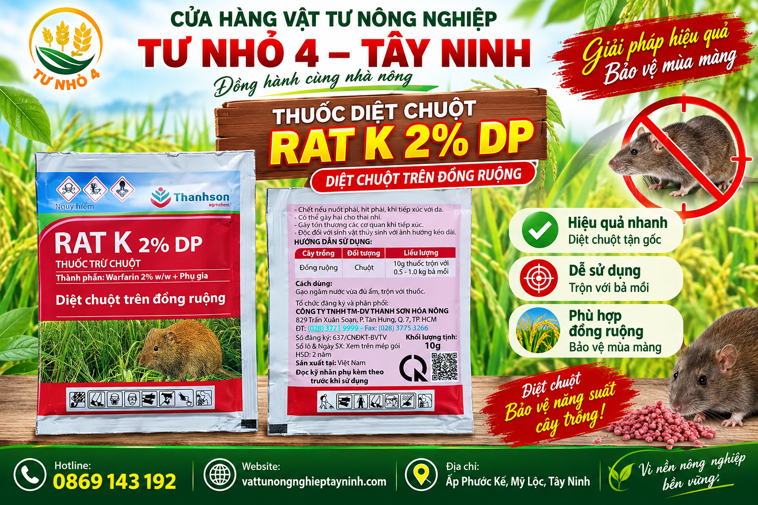 mua thuốc diệt chuột Rat K 2% DP tại Tây Ninh